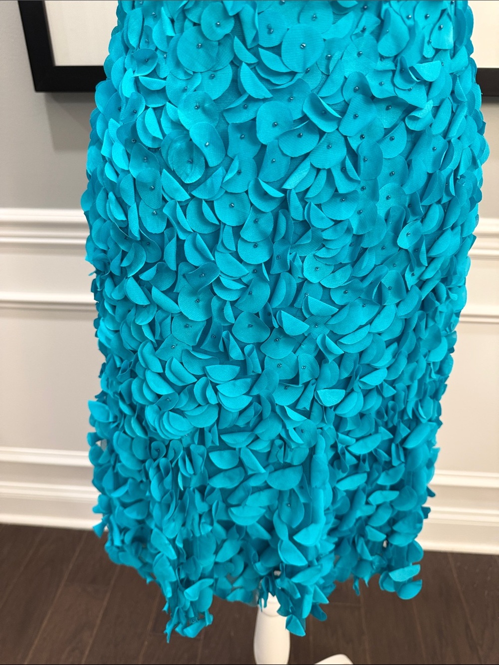 THEIA Turquoise Blue Petal Applique Sleeveless Cocktail Dress Size 0 - Picture 4 of 15